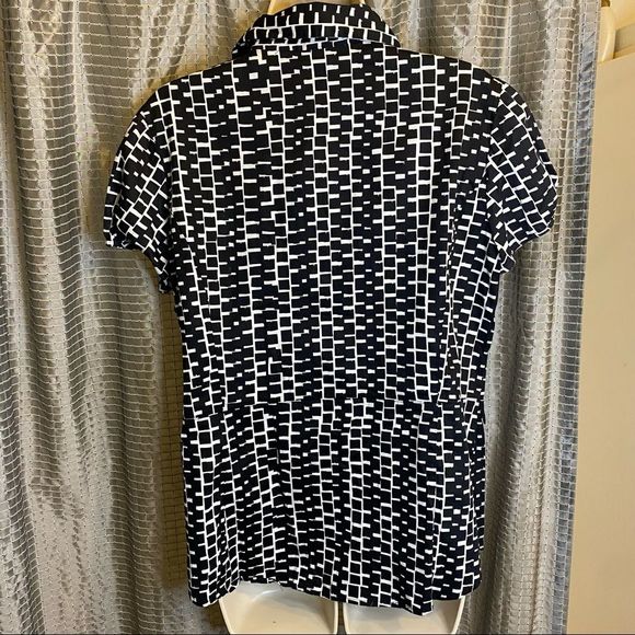 Covington Black & White Womens Button Up Short Sleeve Blouse Shirt Size XL - Picture 2 of 6